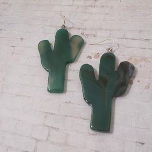 Sterling Silver Green Agate Cactus Earrings